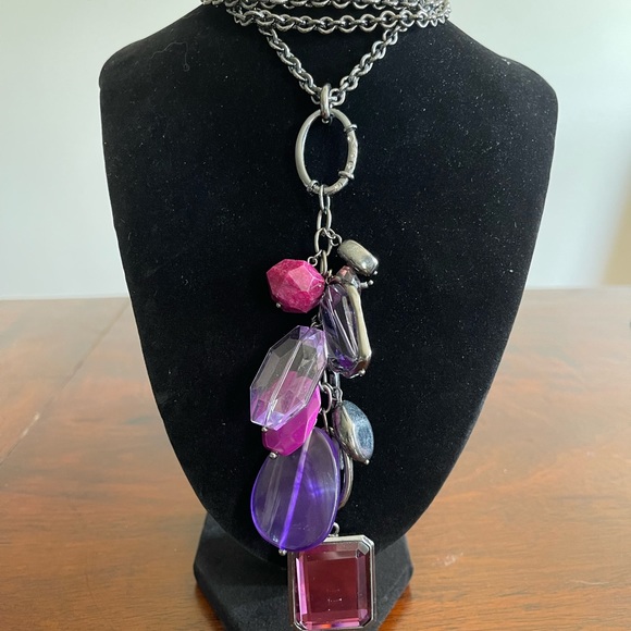 Long lariat black, purple lucite, crystals, rhinestone adjustable NWOT - Picture 4 of 6